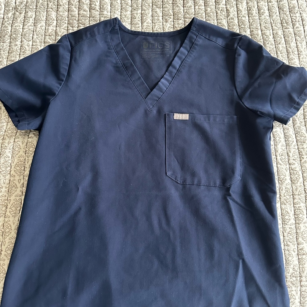 Navy Blue Figs V-Neck Scrub Top